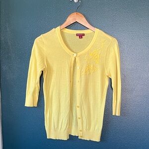 Merona Yellow Embroidered Button-Front Cardigan